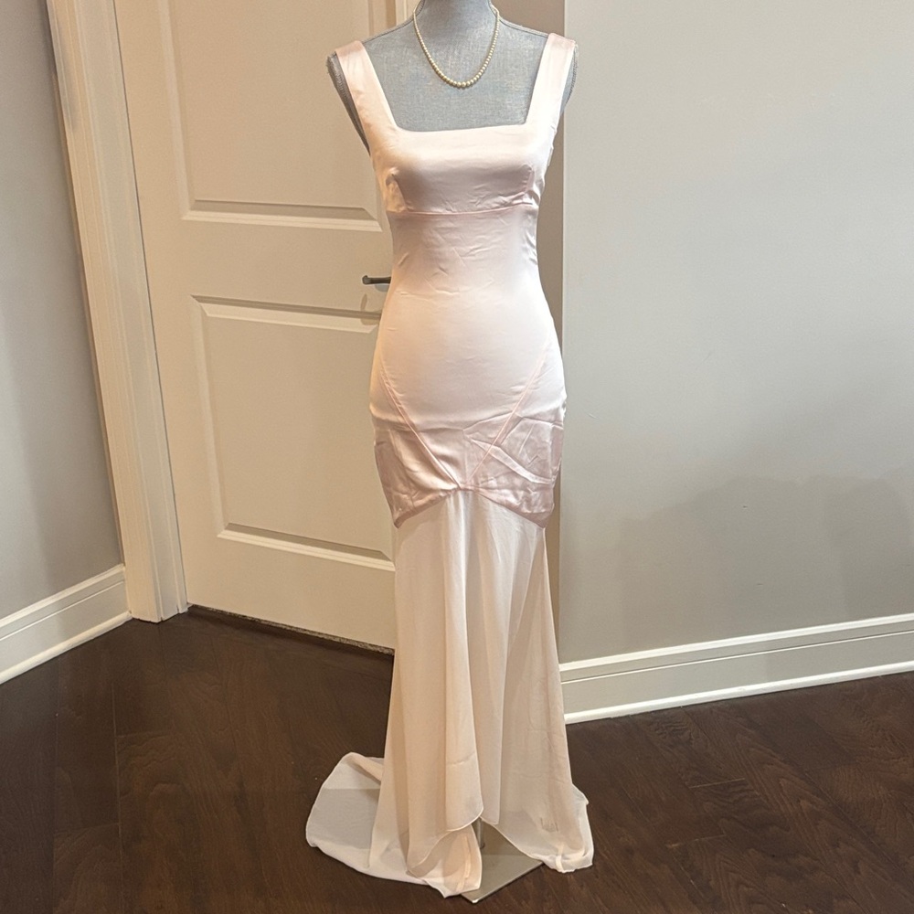 Commense Sheer Chiffon Panel Tank Maxi Dress Elegant Pink size xs